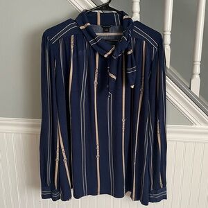 Ann Taylor Blue and Beige Striped Top